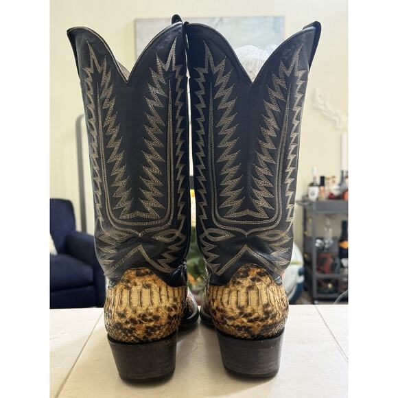 Cowtown Python Snakeskin Cowboy Boots | Black Leather Shaft | Men’s 10 D | USA - Picture 4 of 11